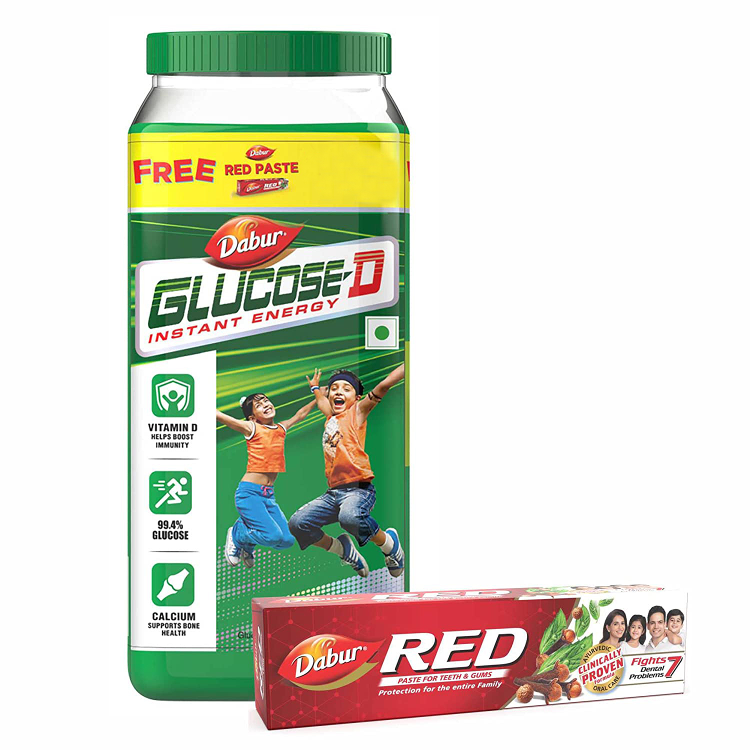 Dabur Glucose-D, 1 Kg  Jar+ Free Rs. 120 Dabur Red Paste 